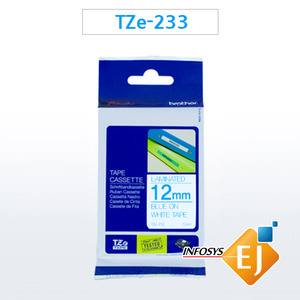 브라더 TZe-233(12mm 흰색바탕 파랑글씨)