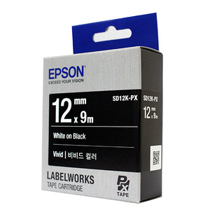 정품[엡손 EPSON] 라벨테이프/SD12K/SD12K-PX (12mm 검정바탕/흰글씨)[OK200,300,320.720,730.500P,900P.1000P]